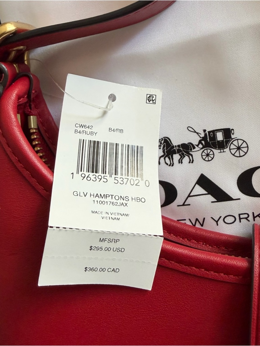 Coach Hamptons Hobo - Red NWT - Picture 10 of 11